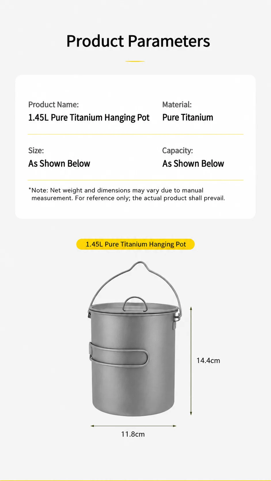 Heavy-duty titanium pot for bushcraft and wilderness survival