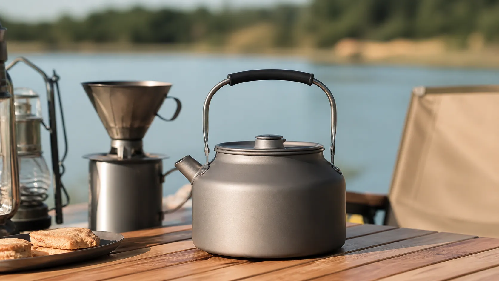 Pure Titanium 800ml Tea Kettle Wooden Handle Camping