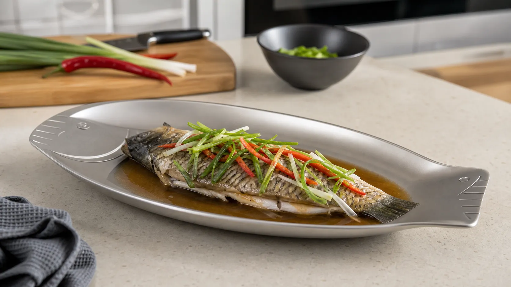 Lightweight Pure Titanium Oval Fish Plate for BBQ Dining