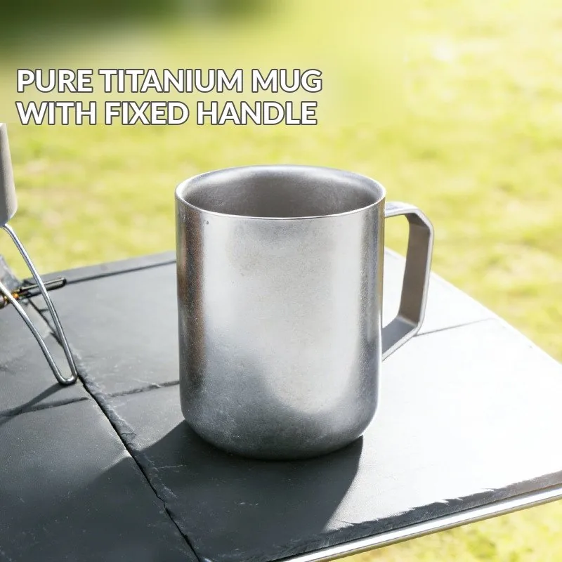 Minimalist titanium travel tea set with teak wood handles